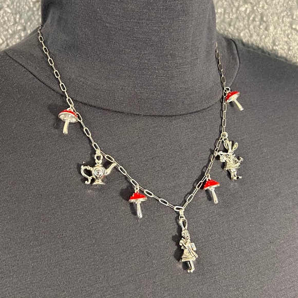 Alice in Wonderland Handmade Character Necklace, Mushrooms, Teapot, White Rabbit - Picture 9 of 15